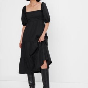 Gap women’s Puff Tiered Midi Dress-size large , black
